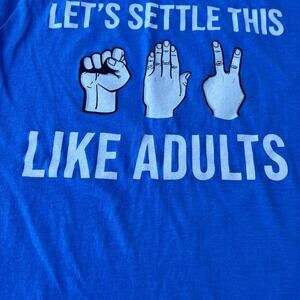 Tee Luv T-shirt, Men's Small, Rock, Paper, Scissors, blue short sleeve